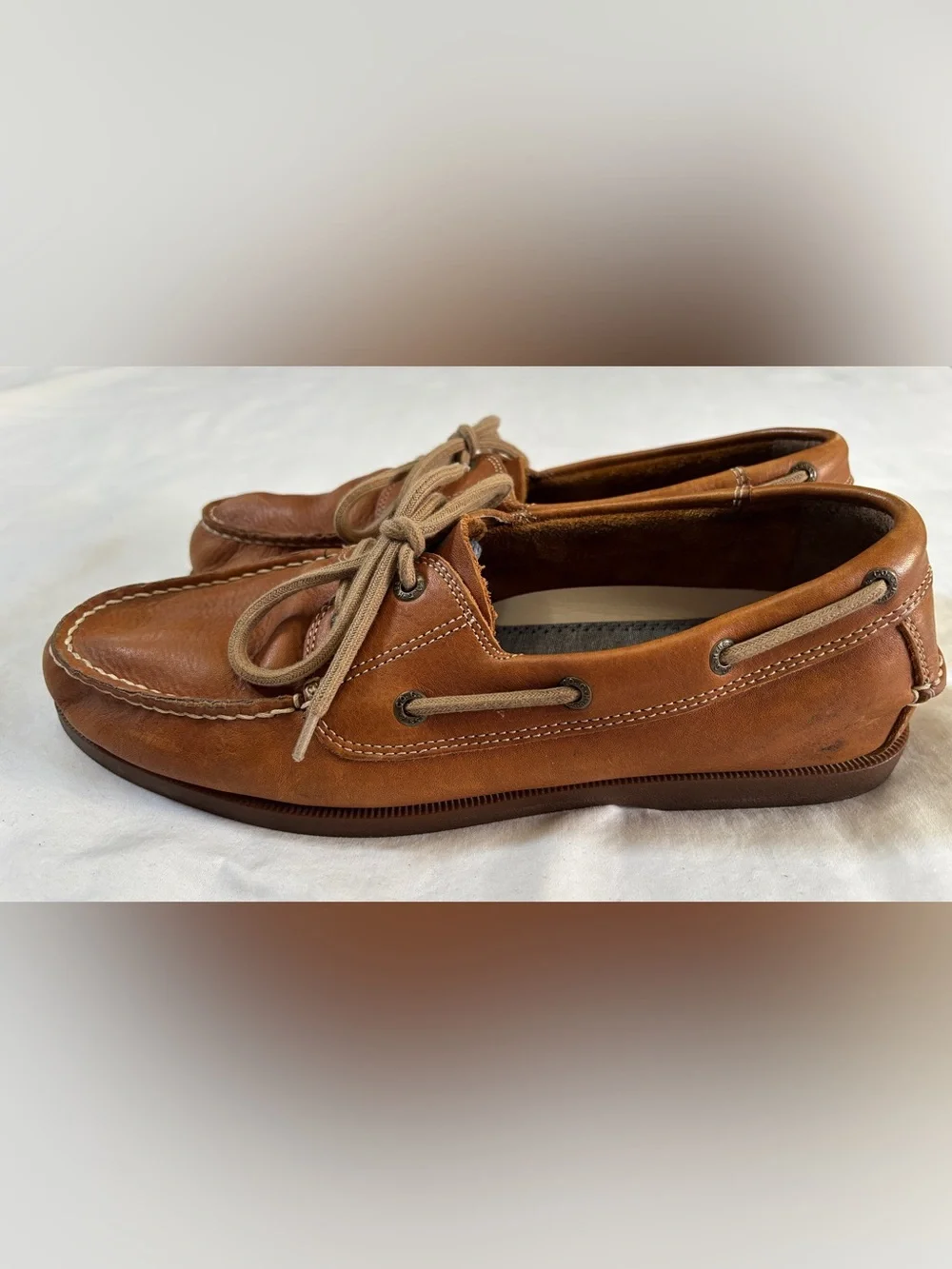 Bass & Co Men’s Leather Boat Shoes Brown Lace Up Moc Toe Size 10.5 M